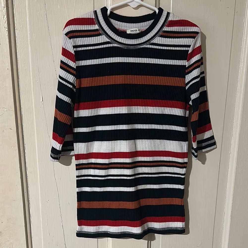 Forever 21 Kids Striped Dress - Red, Black, White, Brown